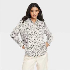 Women's Long Sleeve Satin Button-Down Shirt-A New Day™S Tan Leapord Print NWT 1